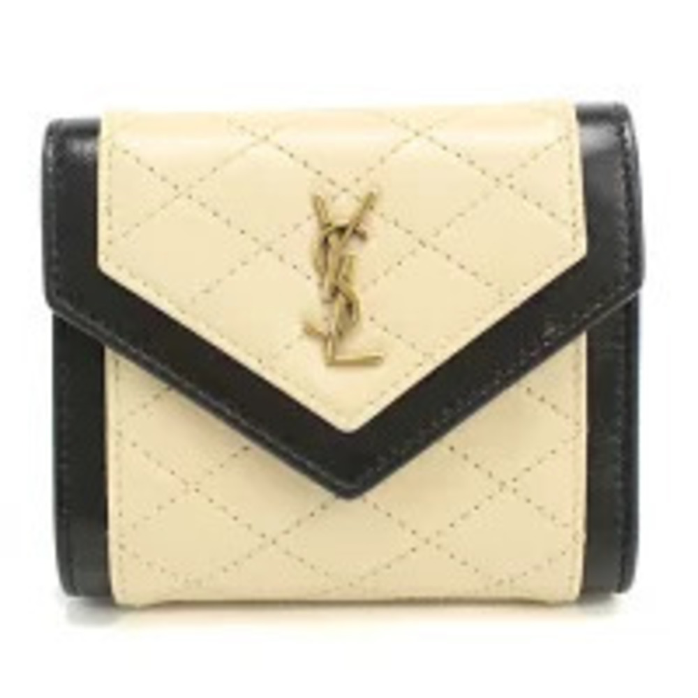 Saint Laurent Tri fold Wallet Multifold Beige Cream
